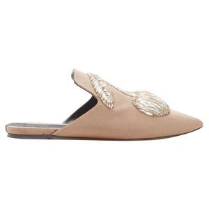 Sanayi silver fabric embroidery slip on babouche slippers